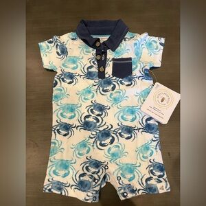 NWT Burts Bees Don’t Be Crabby Romper sz 3-6 Months